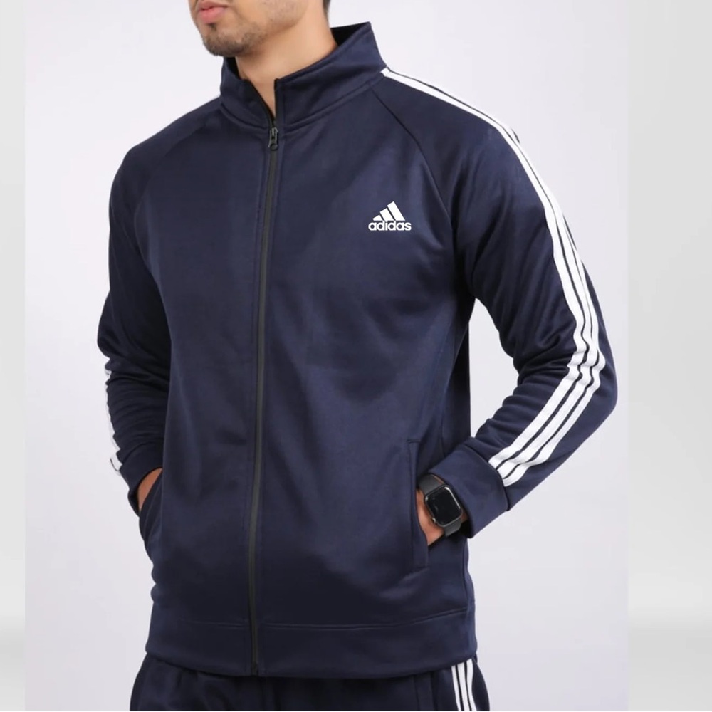 Adidas Essentials Men's Size Small Track Suit Jacket Navy Blue/White NWT